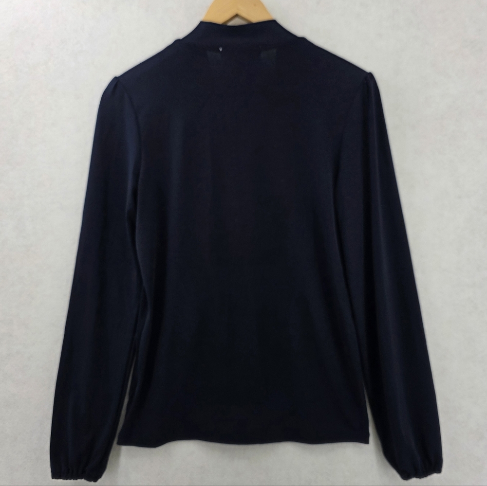 Michael Kors Navy Blue Blouse Tie Neckline Women's Small Gold-tone Hardware - Picture 6 of 7